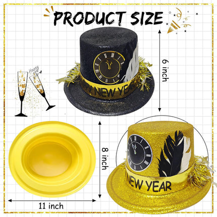 Bdecoll Glitter New Year's Eve Decoration 2025 Set, Happy New Year Glasses, 8pcs Black and Gold Party Hats New Year's Eve Decoration New Year's Eve Party Accessory for Christmas New Year Party Decoration