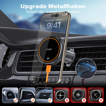 APPS2Car Qi2 15W Magsafe car phone holder with charging function, car phone holder for car ventilation, wireless car phone holder, magnet wireless charger car holder, inductive charging for iPhone, Samsung, etc.