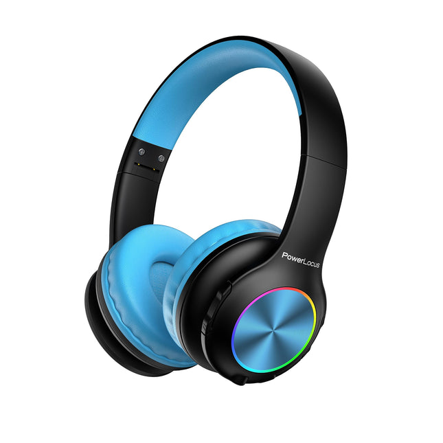 Laste Bluetooth-kõrvaklapid, PowerLocus laste juhtmevabad kõrvaklapid LED-tuledega, helitugevuse piirang 74/85/94dB, kokkupandav peakomplekt, HD-stereo, Micro SD, sisseehitatud mikrofon kooli/sülearvuti/mobiiltelefoni/teleri jaoks