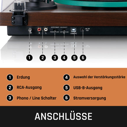 Lenco LBT-225WA - rihmülekandega, Bluetooth®-iga ja libisemisvastase klaasist plaadimängijaga - tumepruun