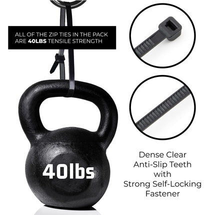 Bolt Dropper Cable Ties (400-Pack, 100 per size) - 18 kg Tensile Strength - Self-Locking Premium Nylon Cable Ties for Indoor and Outdoor Use - 10, 15, 20, 30 cm - Black