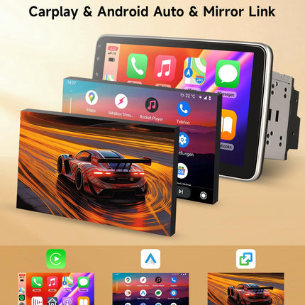 8 Core 4G+64G Wireless Carplay Android 13 Car Radio 2 Din with Android Auto GPS Navigation WiFi 10.1 Inch Rotatable Screen Car Radio with Mirror Link Bluetooth FM/RDS/DAB Steering Wheel Control Rear View Camera