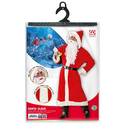 W WIDMANN MILANO Party Fashion 1544V - Santa Claus costume, 6-piece, coat with hood, belt, boot covers, wig, beard with mustache and eyebrows, Santa Claus, Christmas