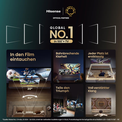 Hisense 100U7KQ (100-tolline) 4K Mini LED ULED HDR nutiteler, Quantum Dot, 144Hz, HDMI 2.1, Game Mode Pro, Dolby Vision IQ ja Atmos, Bluetooth, sisseehitatud Alexa, antratsiithall