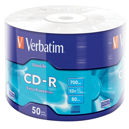 Verbatim CD-R Extra Protection, tühjad CD-d 700 MB andmesalvestusega, ideaalsed foto- ja videosalvestuste jaoks, ühilduvad iga tavalise CD-draiviga, 50 tk pakis