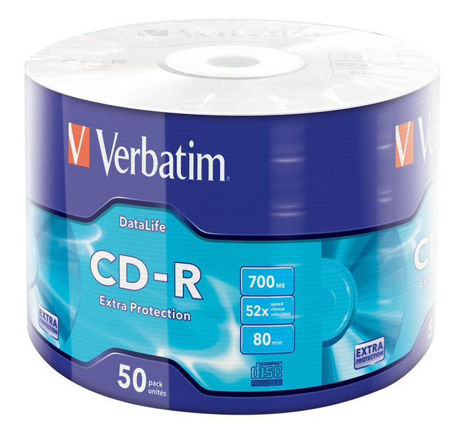 Verbatim CD-R Extra Protection, tühjad CD-d 700 MB andmesalvestusega, ideaalsed foto- ja videosalvestuste jaoks, ühilduvad iga tavalise CD-draiviga, 50 tk pakis