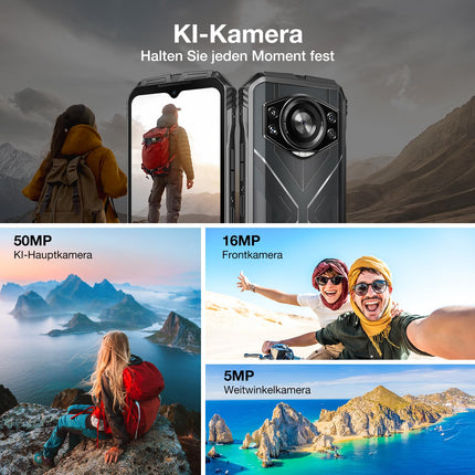 DOOGEE S Cyber ​​​​õues kasutatav nutitelefon Android 14, 20GB(8+12)/256GB, 10800mAh, 6.58'' FHD+ lepinguta õues kasutatav mobiiltelefon 50MP+16MP kaheksatuumaline ehitusplatsi mobiiltelefon, 4G kahe SIM-kaardiga/IP68 veekindel/OTG/NFC/GPS 2024