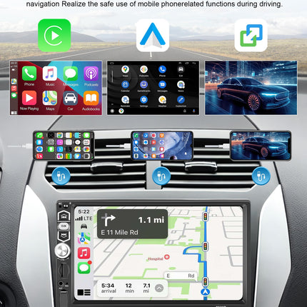 Podofo Carplay 1Din autoraadio 7-tollise ekraaniga, Bluetooth 5.1, Android Auto, peegliühendus iOS-ile ja Androidile, mikrofon/SD/USB/ekvalaiser/rooli juhtimine 7 värvilise nupuga ja tahavaatekaameraga
