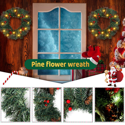 Christmas wreath Advent wreath hanging with hook, 40CM door wreath Christmas outdoor decoration with lighting, artificial Christmas wreath front door