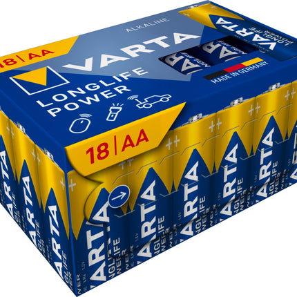 VARTA AAA batteries, 12 pieces, Longlife Power, alkaline, 1.5V, for toys, wireless mice, flashlights, Made in Germany