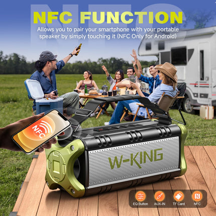 W-KING Bluetooth Speaker Large 90W Peak, Bluetooth Music Box, 50W Deep Bass, IPX6 Waterproof, Portable Party Loud Speaker Boxes, Boombox Outdoor Speaker, 40H, EQ, Power Bank, AUX, TF, NFC