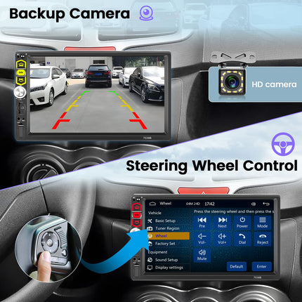 Hikity autoraadio 1 DIN juhtmega, Carplay, Android Auto, Bluetooth, vabakäesüsteem, 7-tolline puutetundlik ekraan, Mirror Link, FM/EQ/AUX/SD+ tahavaatekaamera ja mikrofon
