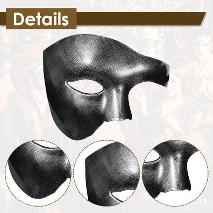 Oidea maskeraadimask meestele: Vintage hõbedane ooperifantoom-mask plastist peoballi karnevali Veneetsia poolmask halloweeni kostüümi aksessuaar