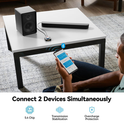 GlasFlength Bluetooth Adapter Stereo System, 5.4 Bluetooth Receiver with Aux 3.5mm RCA Cable Low Latency 49ft Range HiFi Blue Tooth Audio Receiver for TV/Speakers/Desktop Computers/Projectors