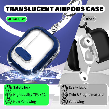 MHYALUDO Airpods Pro 2. põlvkonna ümbris turvalise sulguriga, ühildub Airpods Pro 2./1. põlvkonna ümbristega, läbipaistev TPU-ümbris, sõjaväeklassi, põrutuskindel. Tumesinine