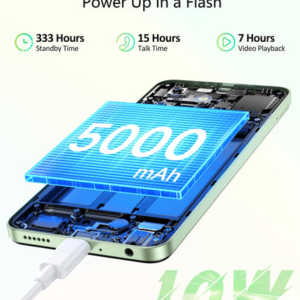 Ulefone Note 19 mobiiltelefon Android 14, 6GB RAM+64GB ROM/SD-512GB, 6,56" HD+ Octa Core, 5000mAh aku, 8MP+5MP kaamera, nutitelefon ilma lepinguta, kahe SIM-kaardiga 4G/Face ID/GPS/OTG-must