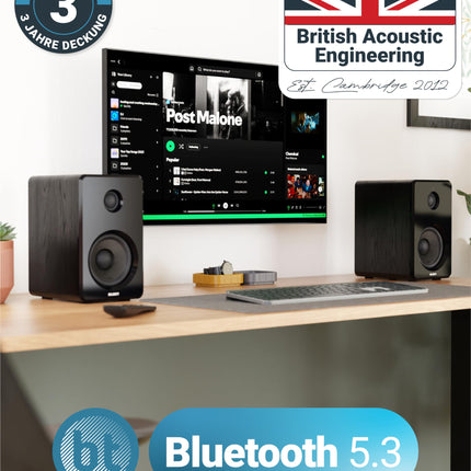 MAJORITY D40 Bluetooth-kõlarid | 60 W 2.0 aktiivkõlar | Stuudiomonitor 4-tollise draiveriga | Riiulikõlarid HiFi-stereo jaoks optiliste, RCA, USB ja AUX sisenditega | Kaugjuhtimispult