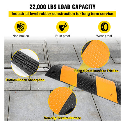 VEVOR Rubber Cable Bridge, Set of 2, 2-Channel Speed ​​Bump, Modular Speed ​​Bump with a Load Capacity of 9980 kg, 102 x 30 x 6 cm Garage Speed ​​Bump for Asphalt, Concrete &amp; Gravel Driveways