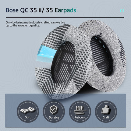 Wzsipodi jahutusgeel QuietComfort 35 / QC 35ii vahetuskõrvapadjad Bose kõrvaklappidele, ühilduvad Bose QC45 QC35 QC25 QC2 QC15 / Around-Ear 2 AE2i AE2w / SoundTrue ja SoundLink seeriaga (hall kangas)