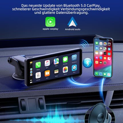 Volam kaasaskantav autoraadio juhtmevaba Apple Carplay ja Android Autoga, 6,86-tolline IPS puuteekraan, 1080P veekindel tahavaatekaamera, digitaalne vastuvõtja Siri Google'i/GPS-navigatsiooni/Bluetoothi/peegelvideoga