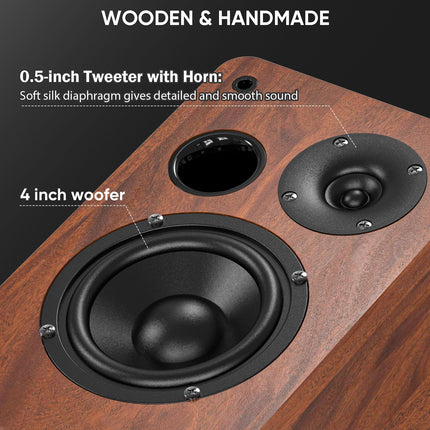 Saiyin Bluetooth-raamaturiiul, 40 W x 2 aktiivkõlarit telerile 4-tollise bassikõlariga, plaadimängija kõlarid optilise/AUX-sisendiga/subwoofer Line Out arvuti ja telerite jaoks