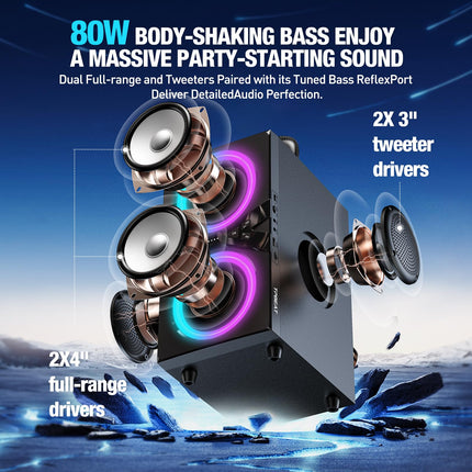 TPBEAT Bluetooth kõlar, 80W tippvõimsusega suur Bluetooth karp, bassivõimendus, peo-LED-lambiga, 100dB valju heliga TWS stereo peomuusikakarp Bluetooth suur, 18 tundi mänguaega, õues pidudeks/telkimiseks