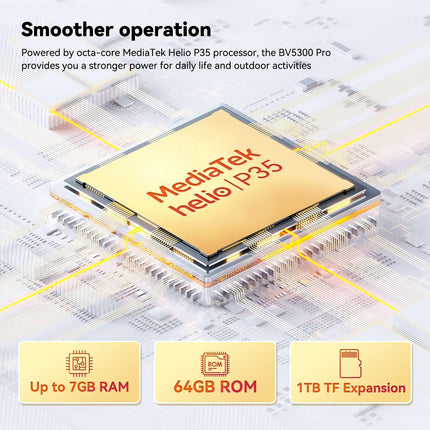 Blackview BV5300Pro Smartphone, Shatterproof, Android 12, 7GB + 64GB ROM/TF-1TB, 6580mAh Battery, 13MP + 8MP Camera, 6.1 inch HD+ Smartphone, Shatterproof, Dual SIM/Face ID/NFC/GPS/2-Year Warranty