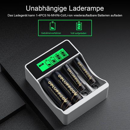 Delyeepow Rechargeable AA Battery Lithium 1.5V 3500mWh with Charger, 1500 Cycles Rechargeable Lithium AA Batteries 4 Pack, 2 Hours Quick Charge