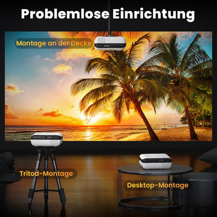 HOPVISION Projector, Full HD 1080P Projector, Bluetooth Projector 4K Supported, Portable Mini Projector Home Theater, Home/Outdoor Projector Compatible with Smartphone/HDMI/USB/AV/Fire Stick/PS5