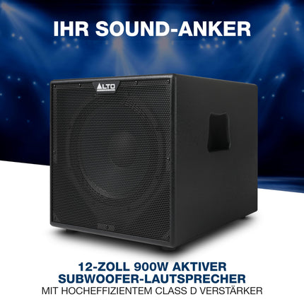 ALTO TX12S 900W 12-tolline aktiivsubwoofer, DSP-optimeeritud PA-süsteem 2-tollise mähisega, suurepärane bass, lihtne seadistamine