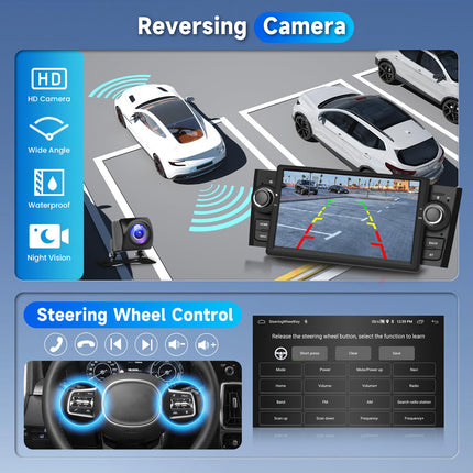 【2+64G】 Hodozzy Carplay autostereo FIAT Punto 2005-2009/Fiat Linea 2007-2011 jaoks koos navigatsiooni/WiFi-ga, 7-tolline FIAT autoraadio Bluetoothiga koos Android Auto/EQ/Peegliühenduse/FM/RDS/SWC/USB+tagurduskaameraga