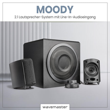 Wavemaster MOODY 2.1 Speaker System (65 Watt) Active Speakers for TV/Tablet/Smartphone/PC Black (66202)