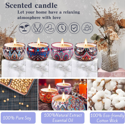 BEYAOBN Scented Candle Set Flower Aroma Candles 9 Piece Gift Set, Scented Candle Set, Natural Soy Wax Aromatherapy Candles Christmas Candles for Mother Bath Birthday Yoga Anniversary Women Gifts