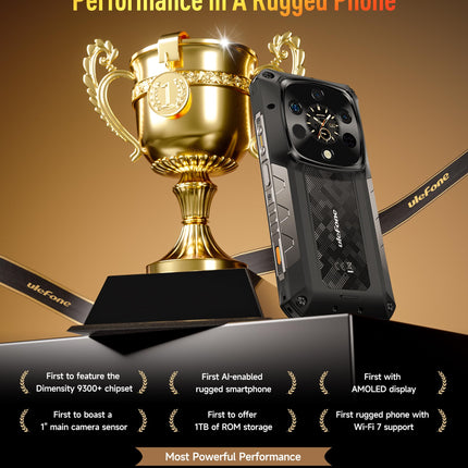 Ulefone Armor 28 Ultra 5G Outdoor Handy AI Smartphone mit Wärmebildkamera, 32GB+1TB, Dimensity 9300+ Baustellenhandy mit AMOLED Heckdisplay 6.67” FHD+, 10600mAh/120W, 50MP+64MP Nachtsicht, IP68/WiFi 7