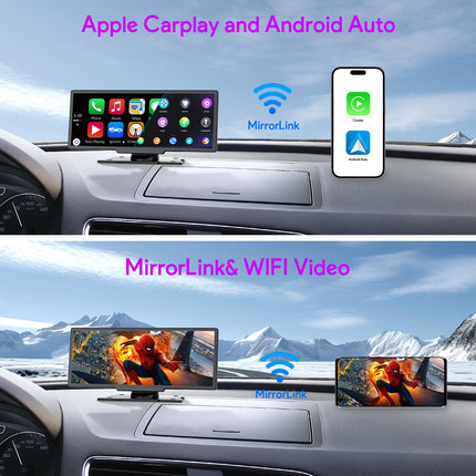 NUOTIAN 10.26'' juhtmevaba Carplay ekraan, Android Auto ekraan, Carplay autoraadio Bluetooth 5.3-ga, 1080P tahavaatekaamera, GPS-navigatsioon, peegliühendus, 64G TF, FM, AUX (varuklambriga)