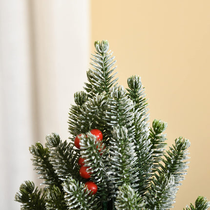 HOMCOM Artificial Christmas Tree Small Tabletop Christmas Tree 170 Branches Snowy Design Mini Christmas Tree with Plastic Base Berries Pine Cones PE PVC Green Ø27 x 47 cm