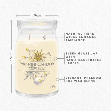 Yankee Candle Signature lõhnaküünal; suur küünal pika põlemisajaga "Twinkling Lights"; sojavaha segu