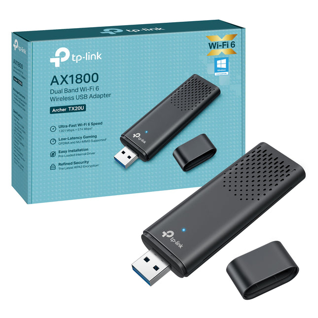 TP-Link Archer TX20U WLAN-pulk arvutile, AX1800 kahesageduslik, ühildub ainult Windows 11/10-ga, USB 3.0, MU-MIMO, OFDMA, WPA3 krüptimine