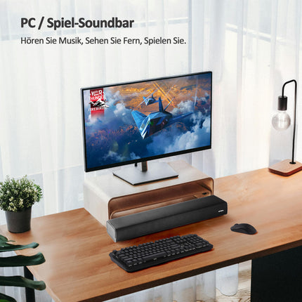 Heymell väike 60 cm 2.1-kanaliline Bluetooth-arvuti kõlar-soundbar teleriseadmetele, 120 W ruumilise heli, dialoogi võimendusega soundbar, arvuti, HDMI ARC optiline Aux, seinakinnitus.