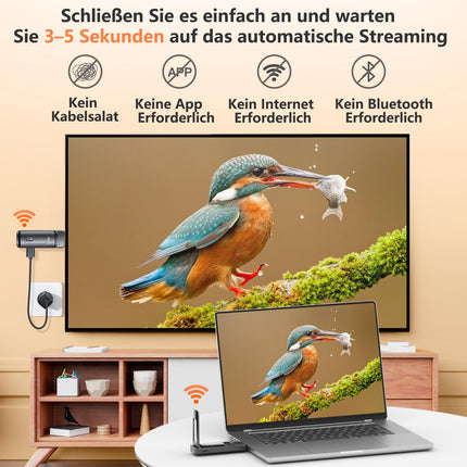 Wireless HDMI Transmitter and Receiver, AIMIBO HDMI Wireless 5G with Foldable Antenna, Up to 8TX 1080P@60HZ, Plug &amp; Play, 165FT/50M, Stream Video and Audio for Laptop, Camera, PC, Projector, TV