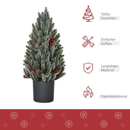 HOMCOM Artificial Christmas Tree Small Tabletop Christmas Tree 170 Branches Snowy Design Mini Christmas Tree with Plastic Base Berries Pine Cones PE PVC Green Ø27 x 47 cm