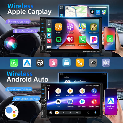 Podofo Carplay 2 DIN autostereo, 7-tolline HD puutetundliku ekraaniga Bluetooth-autoraadio, MP5-mängija, mis toetab juhtmevaba Android Auto/Bluetooth 5.1/MirrorLink/FM/USB/AUX/laadimist/pulti + tahavaatekaamera