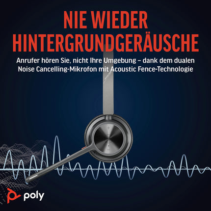 Poly Voyager 4320 UC juhtmevabad peakomplektid ja laadimisalus – stereokõrvaklapid mürasummutava mikrofonivarrega – ühendub arvuti/Maci/mobiiltelefoniga Bluetoothi ​​kaudu – ühildub Teamsi, Zoomi ja muuga