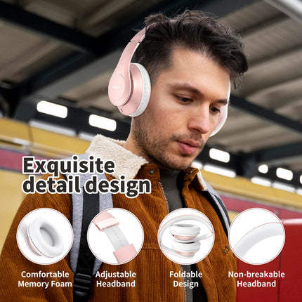 Uliptz juhtmevabad Bluetooth-kõrvaklapid, 65 tundi mänguaega, 6 ekvalaiseriga helirežiimi, HiFi stereo kõrvaklapid mikrofoniga, kokkupandavad Bluetooth 5.3 kõrvaklapid reisimiseks/kontorisse/telefoni/arvuti jaoks (roosakuldne)