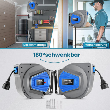 Himimi automaatne kaablirull 15m + 1m 1500W ~ 3000W kaablirull automaatne toiterull voolikurull, pikenduskaabel välisseinale kinnitatav, ülekoormuskaitse, seinale/lakke kinnitatav, 180° pööratav