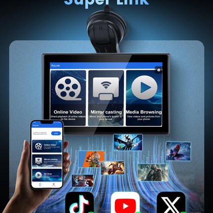 Juhtmevaba Carplay Android Auto ekraaniga kaasaskantav autoraadio Super Link Videoga, 7-tolline pööratav puutetundlik ekraan, kaasaskantav autoraadio YouTube'i/Airplay/Android Casti/Bluetoothi/FM-saatja/hääljuhtimise/TF/AUX-iga