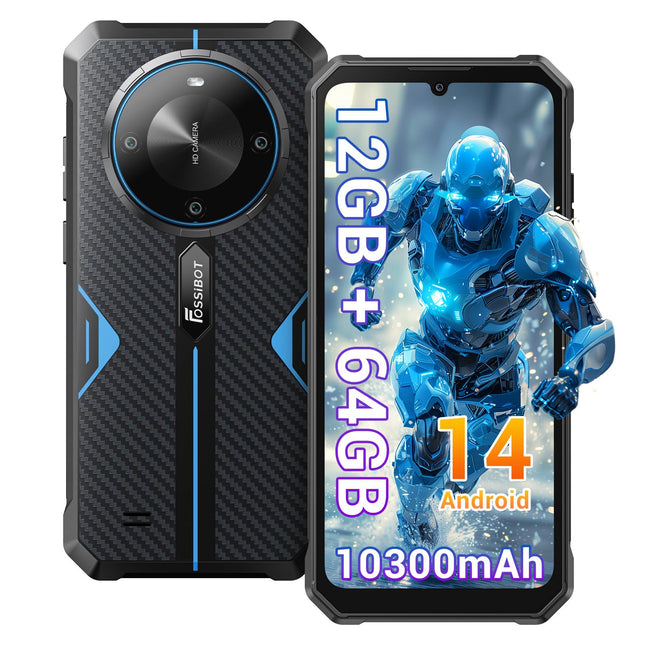 FOSSiBOT F105 Android 14 Handy, 10300mAh Akku Outdoor Handy Ohne Vertrag,12(4+8) GB + 64GB/128GB, 6.745 Inch Display Outdoor Mobile Phone Without Contract, 20MP + 8MP, 4G Dual SIM GPS/OTG/IP68