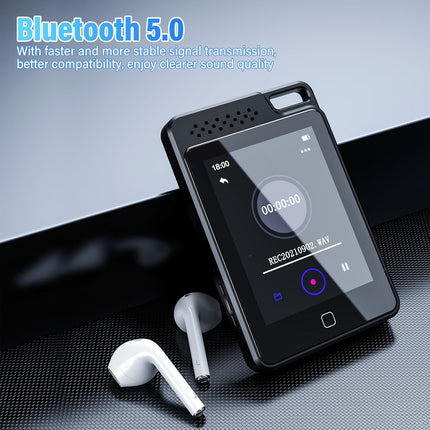 BOOTEEK MP3-mängija, sisseehitatud 64 GB ja 2,4-tollise puutetundliku ekraaniga, kaasaskantav muusikapleier Bluetooth 5.0 HiFi MP3-mängijaga, kõlariga/e-raamatu/video/FM-raadio/salvestiga, TF-kaart, laiendatav kuni 128 GB-ni