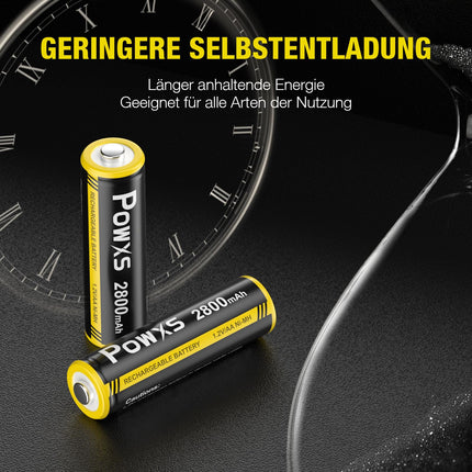 POWXS AA and AAA Battery Set - 16 Pack Rechargeable Batteries, Super High Capacity 2800mAh Mignon AA x 8 &amp; 1100mAh Micro AAA x 8 Batteries No Memory Effect, Pre-charged and Ready to Use Accu