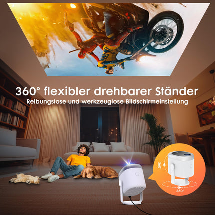 Projektor【360° pööratav/automaatne trapetsikorrektuur/e-fookus】 WiFi Bluetooth-projektor Full HD 1080P toega, 500ANSI kaasaskantav miniprojektor kodukino/õue mobiiltelefoni jaoks, tolmukindel LED-projektor, 50% suum